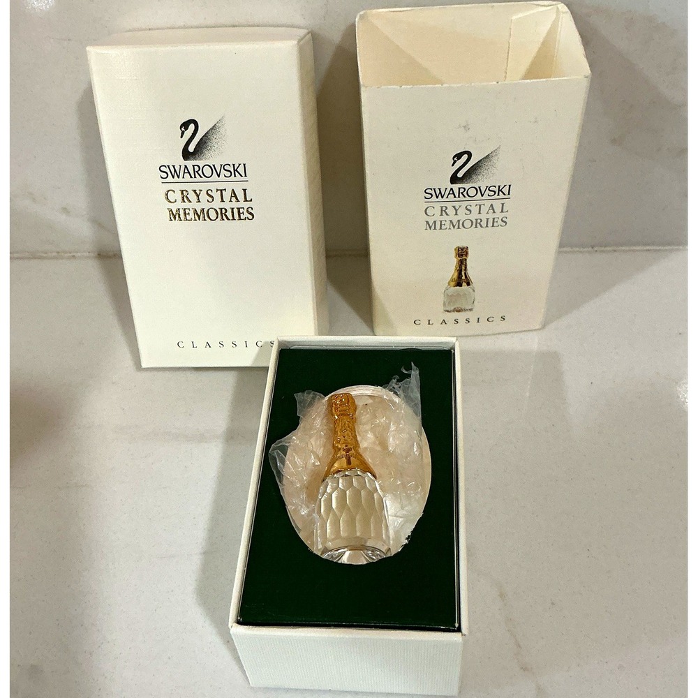 Swarovski Crystal Memories Champagne Bottle Miniature Clear/Gold Crystal w/ Box
